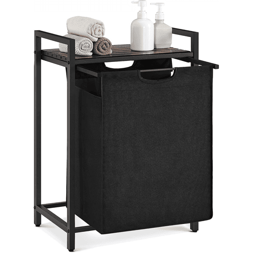 PRATELEIRA DE CASA DE BANHO com cesto de roupa suja, castanhopreto