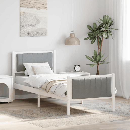 Estrutura de cama de solteiro para adultos Branco e cinza claro 80 x 200 cm