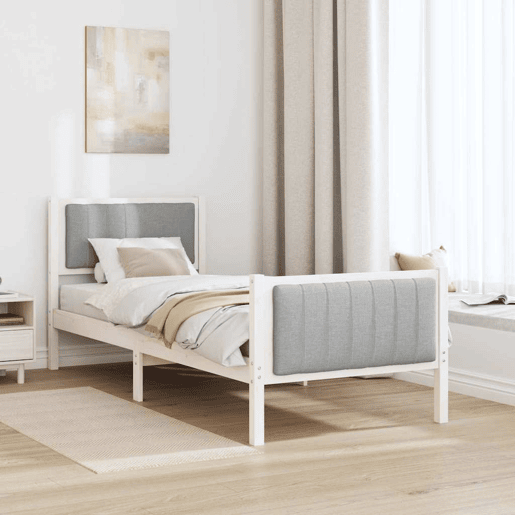 Estrutura de cama de solteiro para adultos Branco e cinza claro 80 x 200 cm