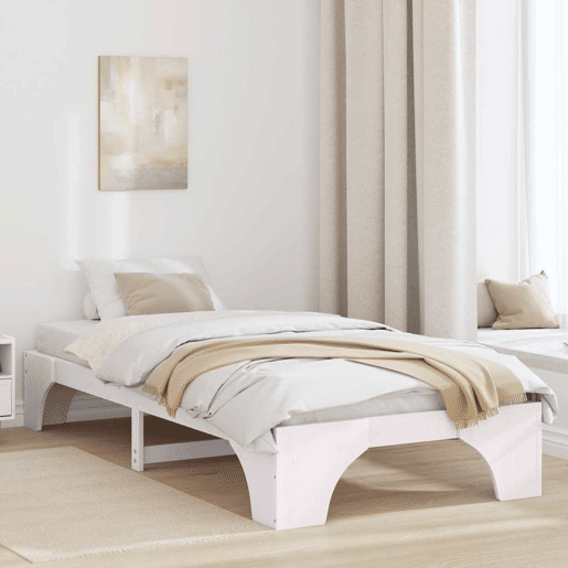 Estrutura de cama de solteiro para adultos - Branco 90 x 200 cm Madeira de Pinheiro Sólida