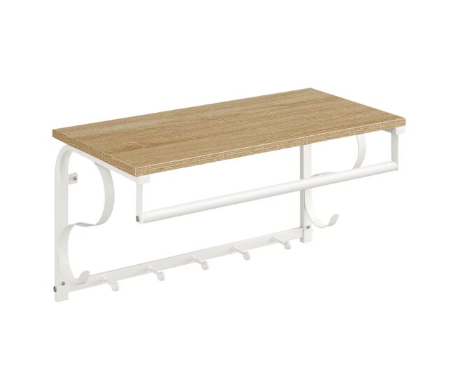 Estante de pared con perchas de 60 cm, roble de sonoma/blanco