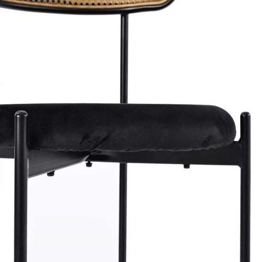Conjunto de 4 cadeiras de veludo e rotim - pernas de metal - Preto