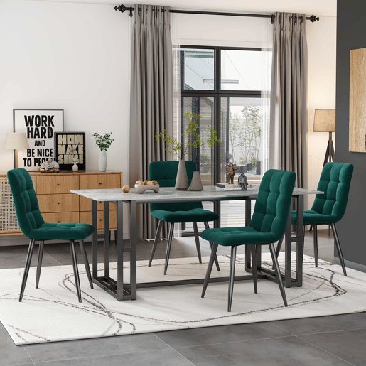 Conjunto de 4 cadeiras de jantar - estrutura metálica - tecido de veludo - verde