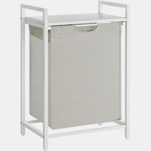 PRATELEIRA DE CASA DE BANHO com cesto de roupa suja, branca