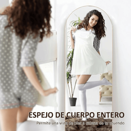 HOMCOM Espelho de Corpo Inteiro 150x50 cm Espelho de Pé Arqueado Sem Moldura Independente Apoiável e de Parede para Quarto Sala Dourado