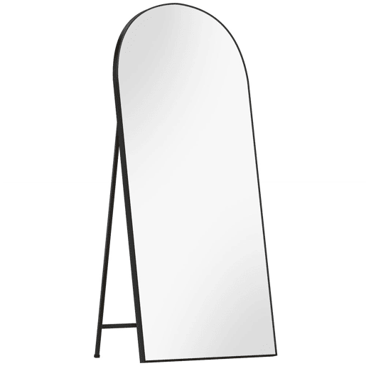 HOMCOM Espelho de Corpo Inteiro 180x80 cm Espelho de Pé Arqueado Moldura de Alumínio Preto Independente Apoiado e de Parede para Quarto Sala de Estar Preto