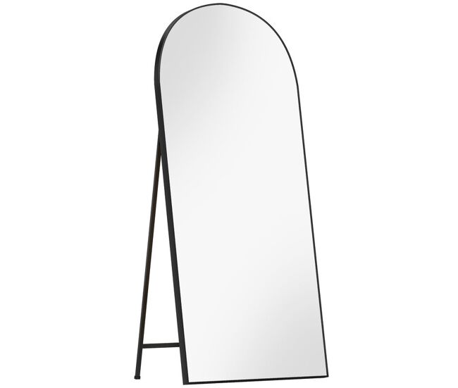 Homcom espejo de cuerpo entero, 180x80 cm, espejo de pie arqueado, marco de aluminio negro, independiente, apoyado y de pared, para dormitorio, salón