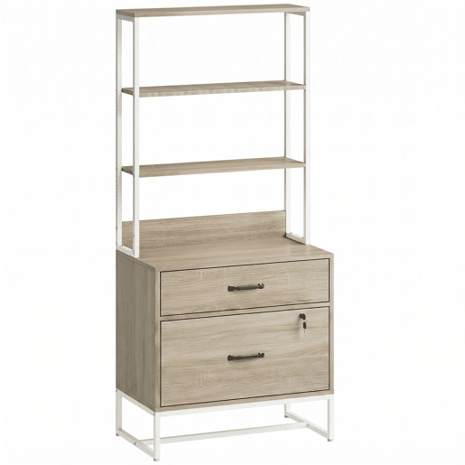 HOMCOM Arquivador com Prateleiras Móvel de Escritório com Prateleiras Gaveta para Arquivos A4 e Carta e Suporte para Impressora Estante Vertical para Escritório 70x40x157 cm Carvalho