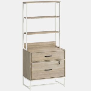 HOMCOM Arquivador com Prateleiras Móvel de Escritório com Prateleiras Gaveta para Arquivos A4 e Carta e Suporte para Impressora Estante Vertical para Escritório 70x40x157 cm Carvalho