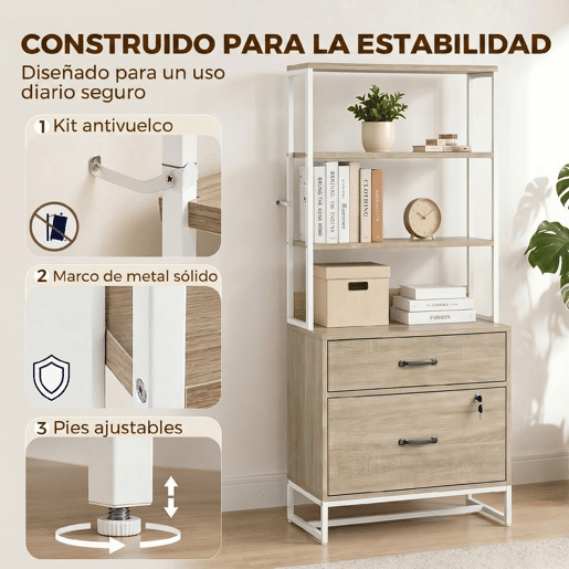 HOMCOM Arquivador com Prateleiras Móvel de Escritório com Prateleiras Gaveta para Arquivos A4 e Carta e Suporte para Impressora Estante Vertical para Escritório 70x40x157 cm Carvalho