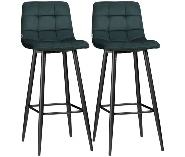 Homcom juego de 2 taburetes altos de cocina, taburetes de bar tapizados en terciopelo, con reposapiés y respaldo, estructura de acero, para comedor,
