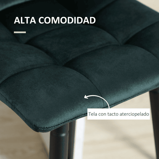 HOMCOM Conjunto de 2 Bancos Altos de Cozinha Bancos de Bar Estofados em Veludo com Apoio para os Pés e Encosto Estrutura de Aço para Sala de Jantar ou Balcão Verde