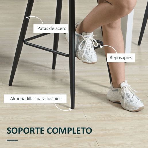 HOMCOM Conjunto de 2 Bancos Altos de Cozinha Bancos de Bar Estofados em Veludo com Apoio para os Pés e Encosto Estrutura de Aço para Sala de Jantar ou Balcão Verde
