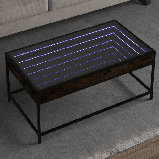 Mesa de Centro, Mesa baixa, luzes LED Infinity 90x50x41 cm carvalho fumado