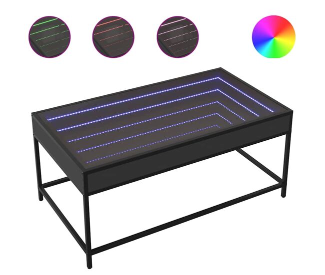 Mesa de café - mesa de centro con infinity led negro 90x50x41 cm