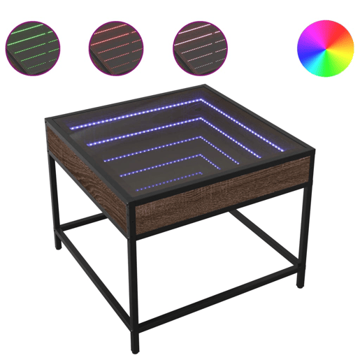 Mesa de Centro, Mesa baixa, luzes LED Infinity 50x50x41 cm carvalho castanho