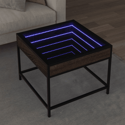 Mesa de Centro, Mesa baixa, luzes LED Infinity 50x50x41 cm carvalho castanho