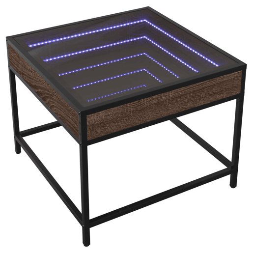 Mesa de Centro, Mesa baixa, luzes LED Infinity 50x50x41 cm carvalho castanho