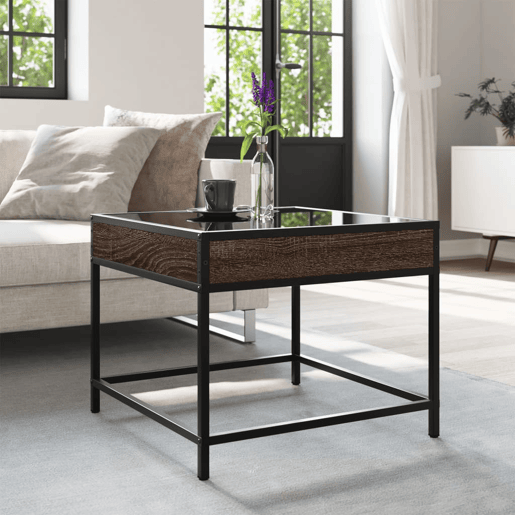 Mesa de Centro, Mesa baixa, luzes LED Infinity 50x50x41 cm carvalho castanho
