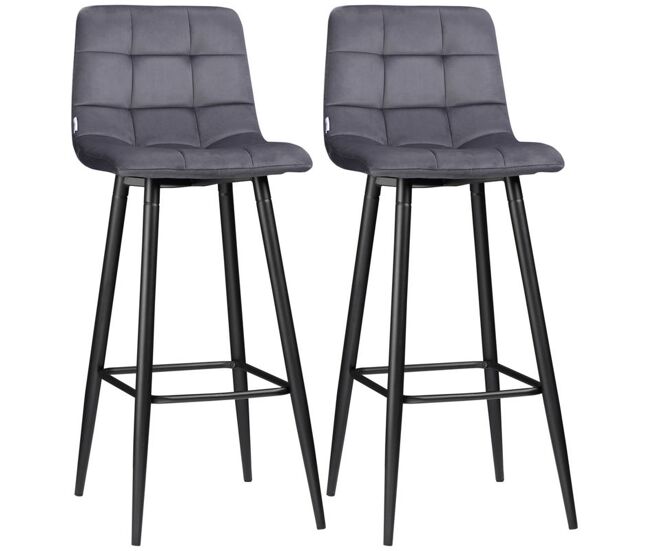 Homcom juego de 2 taburetes altos de cocina, taburetes de bar tapizados en terciopelo, con reposapiés y respaldo, estructura de acero, para comedor,
