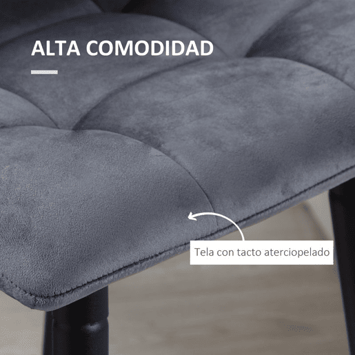 HOMCOM Conjunto de 2 Bancos Altos de Cozinha, Bancos de Bar Estofados em Veludo, com Apoio para os Pés e Encosto, Estrutura de Aço, para Sala de Jantar, Balcão, Cinzento