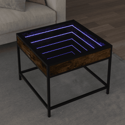 Mesa de Centro, Mesa baixa, luzes LED Infinity 50x50x41 cm carvalho fumado