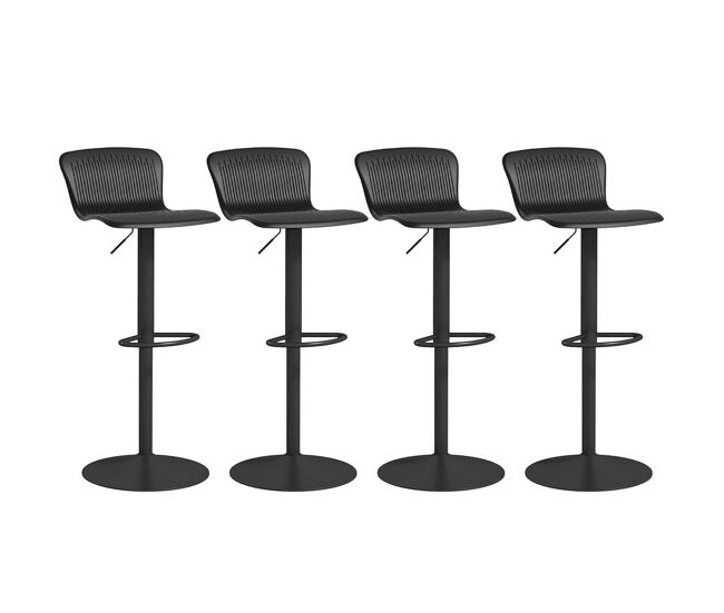 Homcom conjunto de 4 taburetes altos de cocina sillas altas giratorias con respaldo y altura ajustable carga 120 kg para bar salón comedor negro