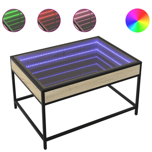 Mesa de Centro, Mesa baixa, luzes LED Infinity 70x50x41 cm carvalho sonoma