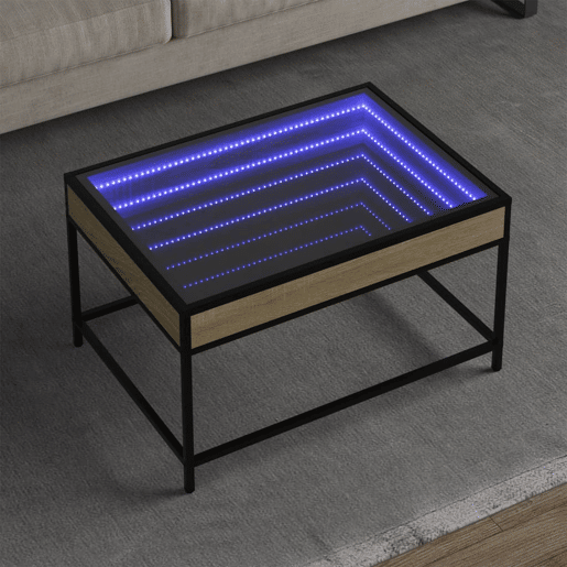 Mesa de Centro, Mesa baixa, luzes LED Infinity 70x50x41 cm carvalho sonoma