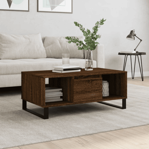 Mesa de Centro, Mesa baixa, 90x50x36,5cm derivados madeira carvalho castanho