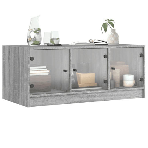 Mesa de Centro, Mesa baixa, c portas de vidro 102x50x42 cm cinza sonoma
