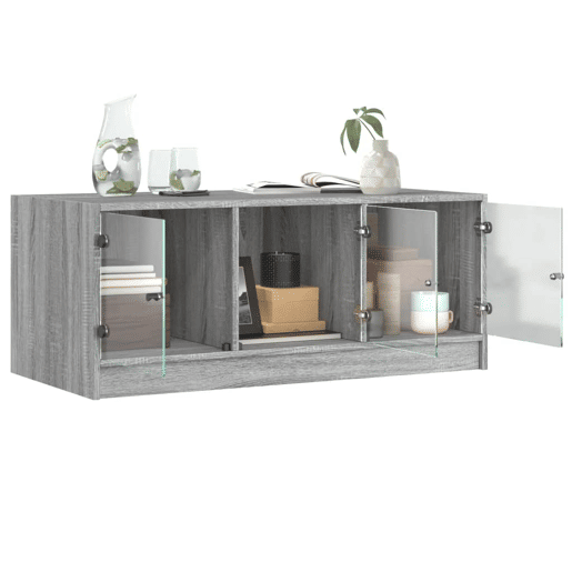 Mesa de Centro, Mesa baixa, c portas de vidro 102x50x42 cm cinza sonoma