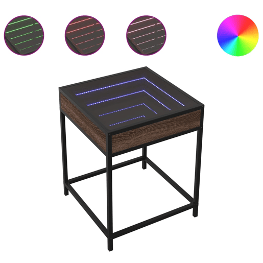 Mesa de Centro, Mesa baixa, luzes LED Infinity 40x40x51 cm carvalho castanho