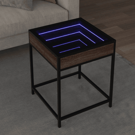 Mesa de Centro, Mesa baixa, luzes LED Infinity 40x40x51 cm carvalho castanho