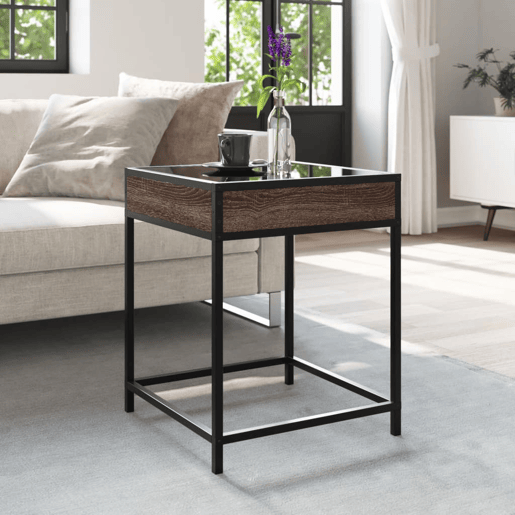 Mesa de Centro, Mesa baixa, luzes LED Infinity 40x40x51 cm carvalho castanho