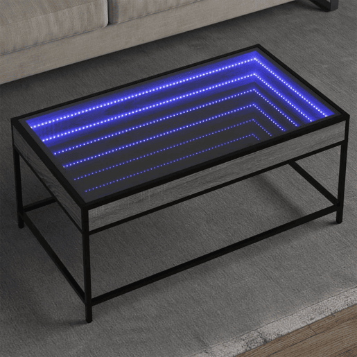 Mesa de Centro, Mesa baixa, luzes LED Infinity 90x50x41 cm cinzento sonoma