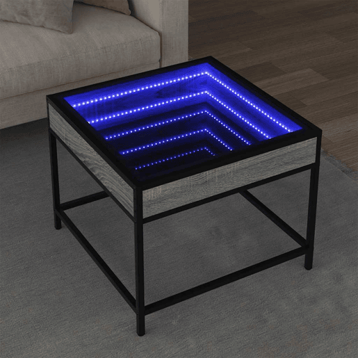 Mesa de Centro, Mesa baixa, luzes LED Infinity 50x50x41 cm cinzento sonoma
