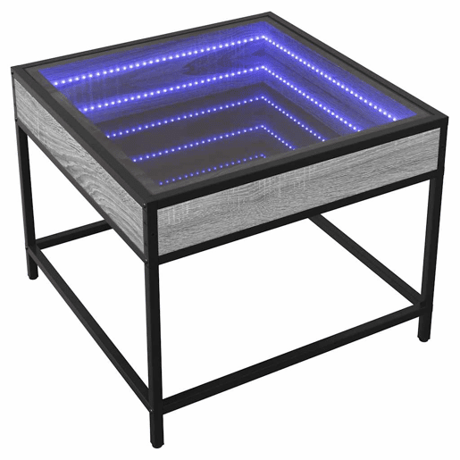 Mesa de Centro, Mesa baixa, luzes LED Infinity 50x50x41 cm cinzento sonoma