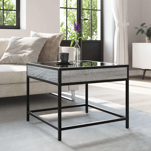 Mesa de Centro, Mesa baixa, luzes LED Infinity 50x50x41 cm cinzento sonoma