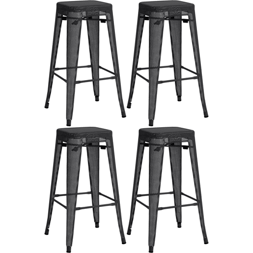 Conjunto de 4 banquetas de bar empilháveis u200Bu200Bem estilo industrial com apoio para os pés em metal perfurado preto 10_0004509