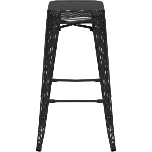 Conjunto de 4 banquetas de bar empilháveis u200Bu200Bem estilo industrial com apoio para os pés em metal perfurado preto 10_0004509