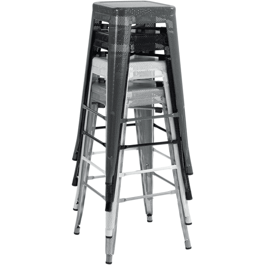 Conjunto de 4 banquetas de bar empilháveis u200Bu200Bem estilo industrial com apoio para os pés em metal perfurado preto 10_0004509