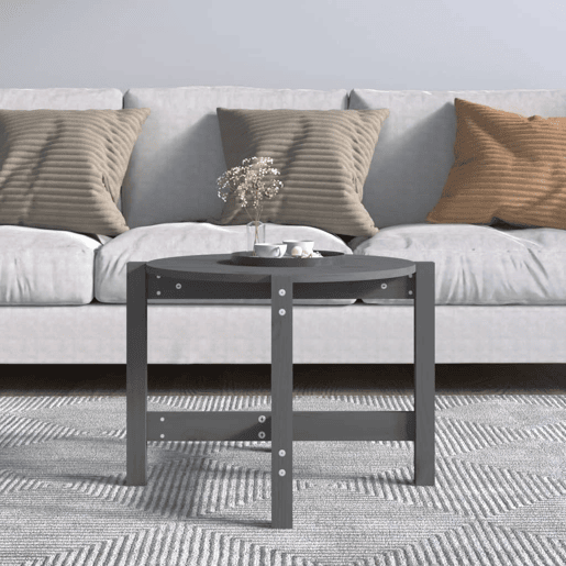 Mesa de Centro, Mesa baixa, Ø 62,5x45 cm madeira de pinho maciça cinzento