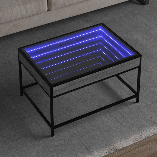 Mesa de Centro, Mesa baixa, luzes LED Infinity 70x50x41 cm cinzento sonoma