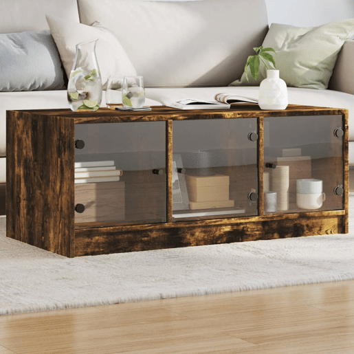 Mesa de Centro, Mesa baixa, c portas de vidro 102x50x42 cm carvalho fumado