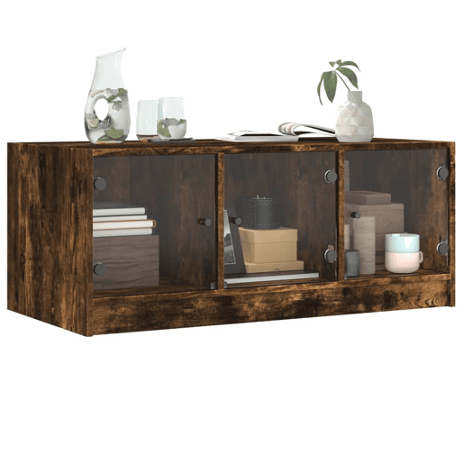 Mesa de Centro, Mesa baixa, c portas de vidro 102x50x42 cm carvalho fumado