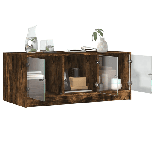 Mesa de Centro, Mesa baixa, c portas de vidro 102x50x42 cm carvalho fumado