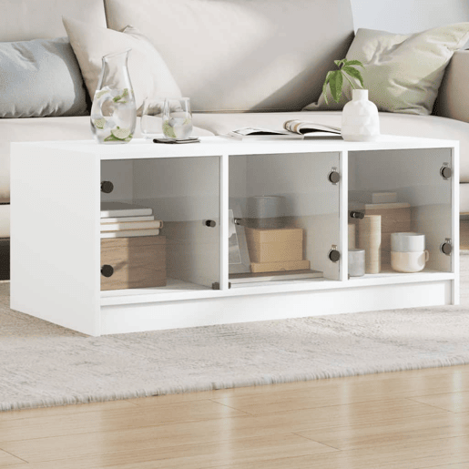 Mesa de Centro, Mesa baixa, c portas de vidro 102x50x42 cm branco