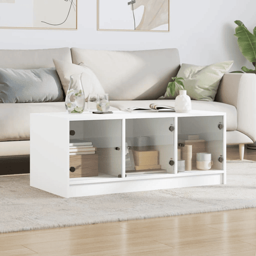Mesa de Centro, Mesa baixa, c portas de vidro 102x50x42 cm branco