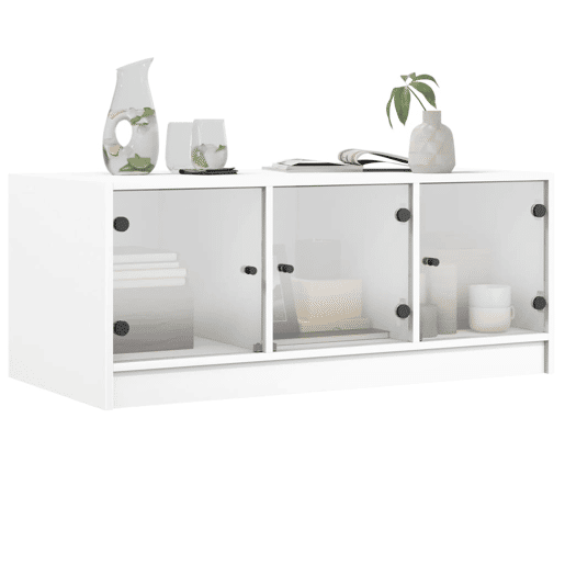 Mesa de Centro, Mesa baixa, c portas de vidro 102x50x42 cm branco